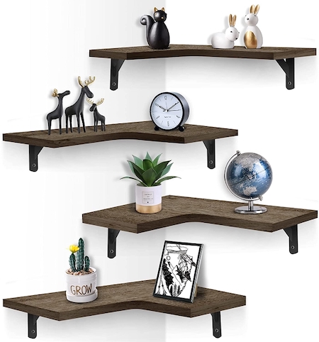 Corner wall shelves